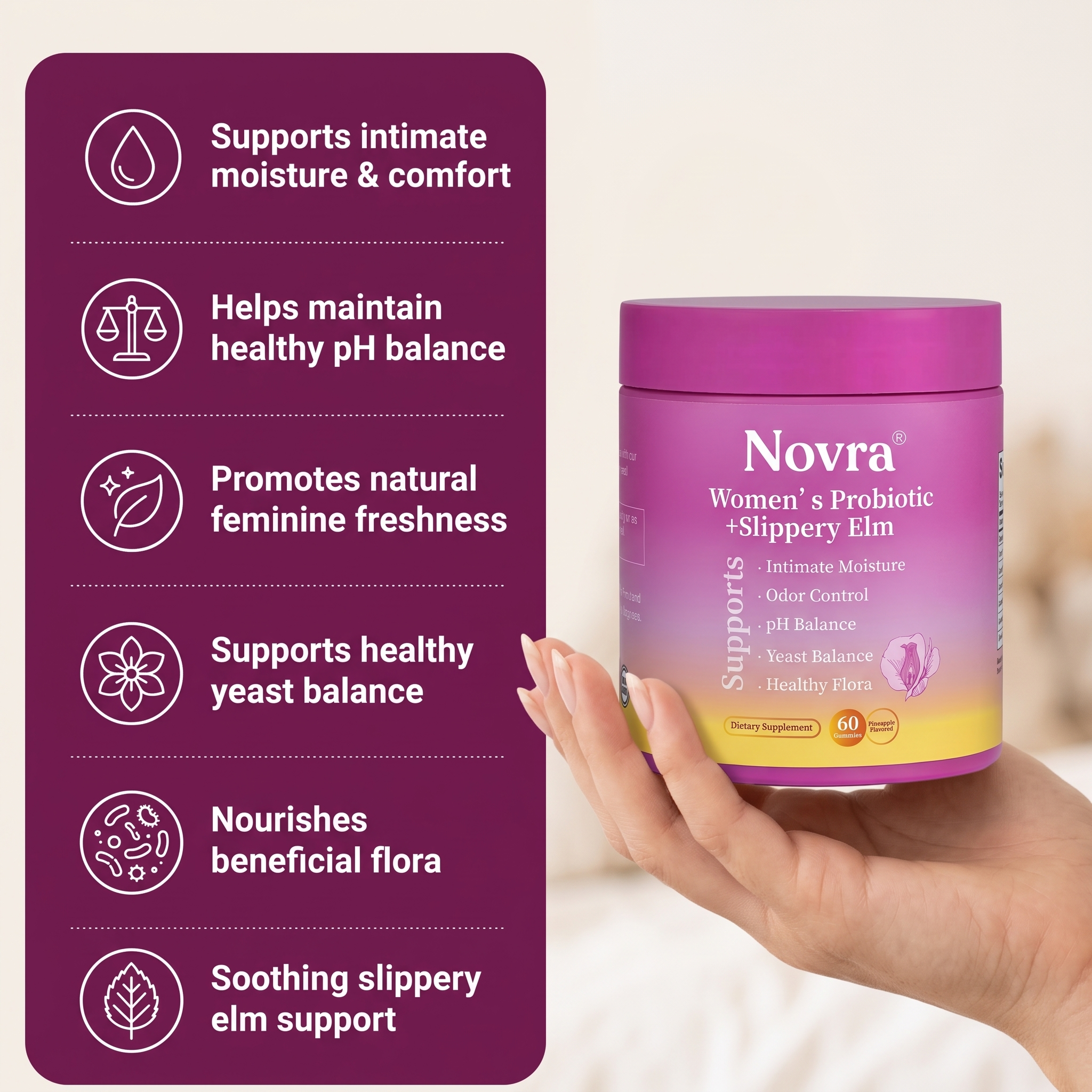 Novra Feminine Probiotics + Slippery Elm